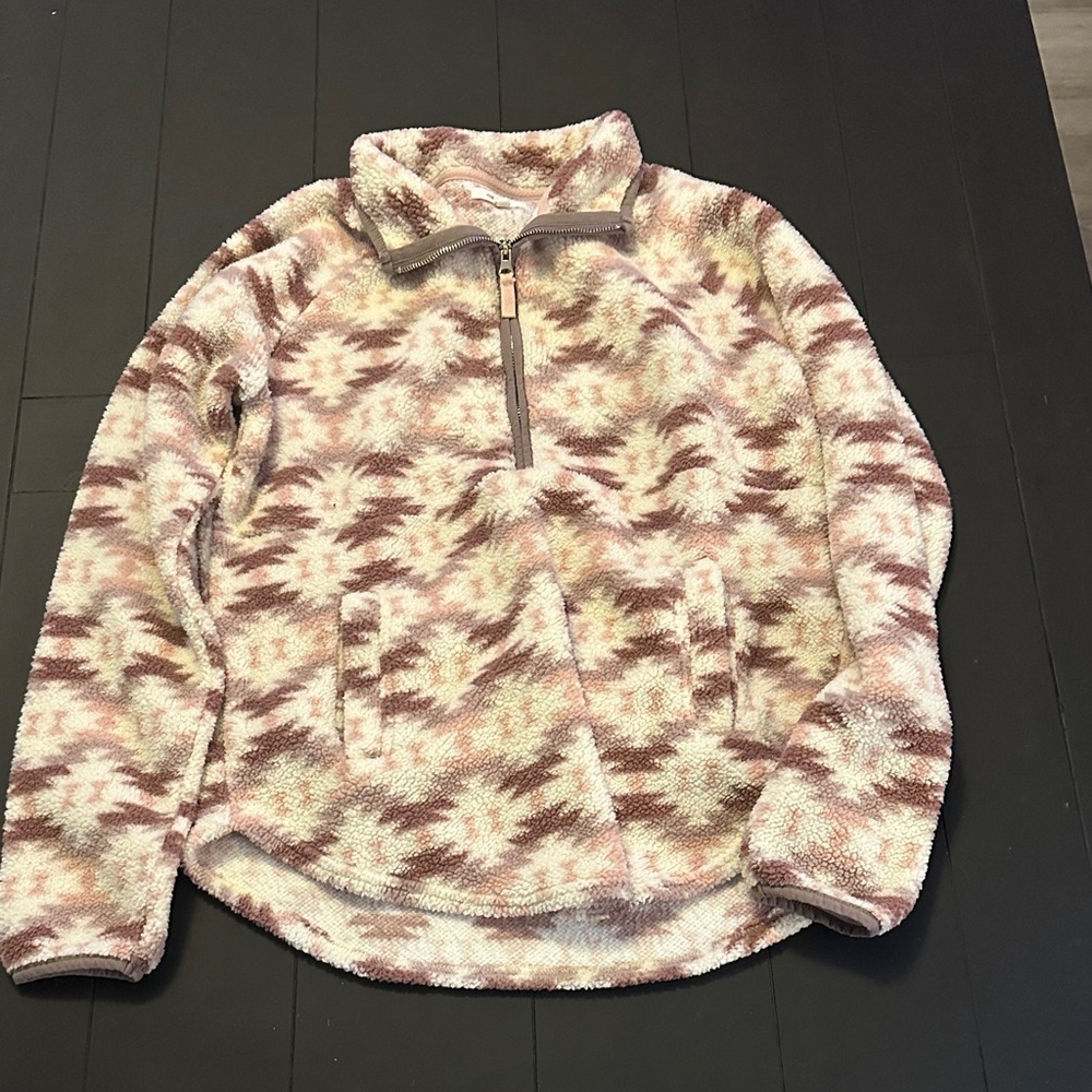 Maurices Pink and Cream Fleece Zip-Up Jacket